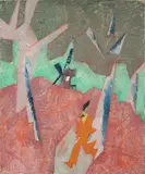 Lyonel Feininger, Der junge Mann aus dem Dorfe (Mühle mit rotem Mann), Um 1916, Öl auf Leinwand