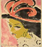 Kokottenkopf in Federhut by Ernst Ludwig Kirchner, 1909, Farblithographie auf festem Velin, sold Nov 2008