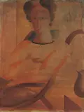 Oskar Schlemmer, Sitzende auf geschwungenem Stuhl, 1931, Öl auf Leinwand