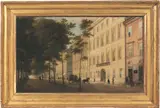 Eduard Gaertner, Blick in die Straße Unter den Linden, Ecke Charlottenstraße, mit dem Hôtel de St. Petersbourg, 1843, Öl auf Leinwand. Doubliert