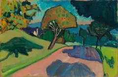 Gabriele Münter, Kohlgruberstraße“ (Murnau), 1908, Öl auf Pappe