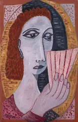 Jaroslav Kafka, Woman with a Card Fan, 1955, Oil on cardboard