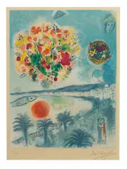 Charles Sorlier, Sunset (from Nice and the Cote d'Azur), 1967, Color lithograph on Arches paper