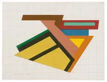 Frank Stella, Jeziory (Sketch), 1973, Linen, felt, and acrylic on cardboard collage on graph paper