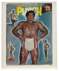 Dr Lakra, Untitled (Horned Man), 2003, Ink and collage on vintage magazine