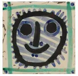 Mask by Pablo Picasso, 1956, White clay tile with decoration in engobes and oxidized paraffin, partial brushed glaze, sold Oct 2020