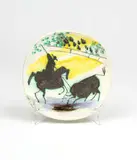 Pablo Picasso, Picador and Bull, 1953, Round/square plate of white earthenware clay, engraving covered with oxidized paraffin, highlights with oxides under glaze