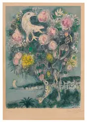 Charles Sorlier, La Baie des Anges au Bouquet de Roses (from Nice et la Côte d'Azur), 1967, Color lithograph on Arches wove paper