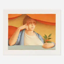 George Tooker, Woman with Branch, 1978, lithograph in colors