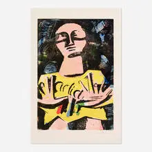 Sleepwalker by Dana Schutz, 2016, woodcut and monotype in colors, sold Jun 2024