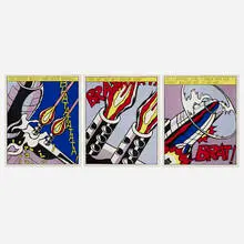 Roy Lichtenstein, As I Opened Fire (triptych), 1966, offset lithograph in colors