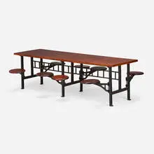 Industrial, Table with built-in stools, c. 1990, oak, iron