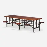 Industrial, Table with built-in stools, c. 1990, oak, iron