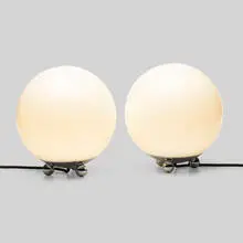 Tecnolumen, Art Deco table lamps, pair, c. 2013, glass, chrome-plated metal