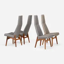 Adrian Pearsall, Dining chairs model 2051-C, set of four, c. 1960, walnut, upholstery