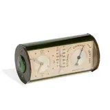 LeCoultre, Art Deco barrel alarm clock with thermometer and barometer, Switzerland