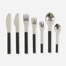 Duo flatware by Carl Auböck, 1967, stainless steel, ebony, sold Oct 2019