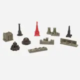 collection of ten works from Missing Monuments and Buildings of Disaster by Constantin & Laurene Boym, cast resin, lost-wax cast bronze, bonded bronze, sold Oct 2019