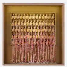 Rosamond Berg, Autumn Flight Dust, 1983, mixed media box construction with wood, fabric and string
