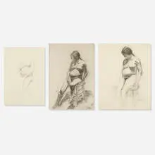 William Beckman, collection of three works, 1968, charcoal and pencil on paper