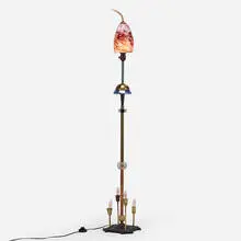 Harry Anderson, Cog Wheel (lamp), 1988, handblown glass, animal horn, copper, brass, garden hose, cog wheel, antique-production glass