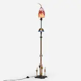Harry Anderson, Cog Wheel (lamp), 1988, handblown glass, animal horn, copper, brass, garden hose, cog wheel, antique-production glass