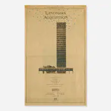 Jennifer Bolande, Landmark Acquisition #2, 1999, pencil and colored pencil on newsprint