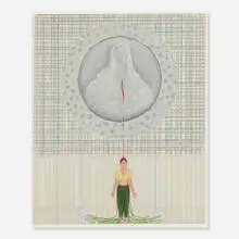 Ambreen Butt, Untitled (from the Farewell series), 2001, photograph, collage, watercolor, gouache and stitching on mylar