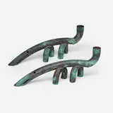 Jonathan Bonner, Anteater candlesticks, pair, c. 1985, patinated copper pipes