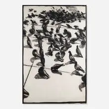 Tim Folzenlogen, Pigeons, 1985, charcoal on paper