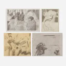 Christian Holstad, collection of four works, graphite on newsprint