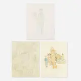 Yun-Fei Ji, collection of three works, pencil, colored pencil and watercolor on paper