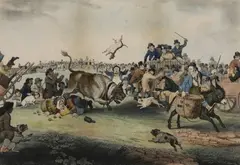'Designed by an Amateur', Untitled, unframed; and 'Designed by an Amateur' Westminster Pit colour engraving 37 x 52cm (2)