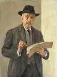 Max Liebermann, Selbstbildnis im Anzug mit Skizzenblock, 1926, Öl auf Leinwand