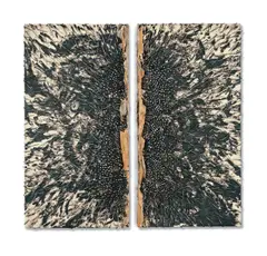 Günther Uecker, Gespaltenes Feld, 1987, Nägel, schwarzer Schultafellack auf Leinwand über Holz (zweiteilig)