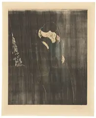 Edvard Munch, Der Kuß I, 1897, Holzschnitt, koloriert, auf festem Papier