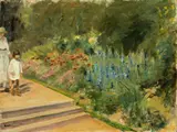 Max Liebermann, Enkelin und Kinderfrau im Nutzgarten, 1923, Öl auf Leinwand