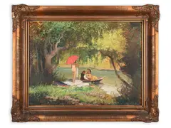 Bathing by Josef Jiri Kamenicky, First half of 20th century, Oil on cardboard, sold Oct 2022
