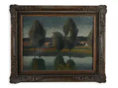 Jiří Hruška, Trees by the Pond, 1970s, Oil on canvas