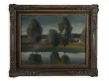 Jiří Hruška, Trees by the Pond, 1970s, Oil on canvas