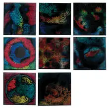 Bruce Conner, Slides from light shows with the North American Ibis Alchemical Company (8), c. 1967, Print with hand-coloring on acetate slide