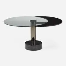 Pietro Constantini, Dining table, c. 1985, marbelized stone, blackened stainless steel, lacquered wood, glass