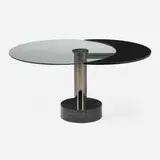 Pietro Constantini, Dining table, c. 1985, marbelized stone, blackened stainless steel, lacquered wood, glass