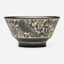 Katherine Hackl, Sgraffito Pottery bowl with birds and flowers, c. 2005, glazed porcelain
