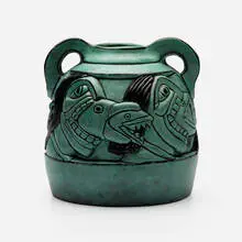 Peter Gourfain, Vase, 1980, patinated and painted bronze