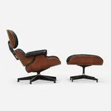 Charles and Ray Eames, 670 lounge chair and 671 ottoman, rosewood, leather, enameled and brushed aluminum