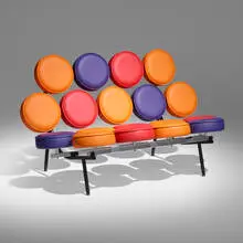 George Nelson & Associates, Marshmallow sofa, upholstery, enameled steel, matte chrome-plated steel, aluminum