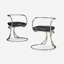 Vladimir Tatlin, Chairs, pair, chrome-plated steel, leather