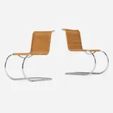 MR10 chairs, pair by Ludwig Mies van der Rohe and Lilly Reich, chrome-plated steel, cane, sold Jun 2024