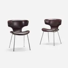 Chairs model S-3048M, pair by Isamu Kenmochi, 1961, chrome-plated steel, rubber, faux leather, sold Jun 2024